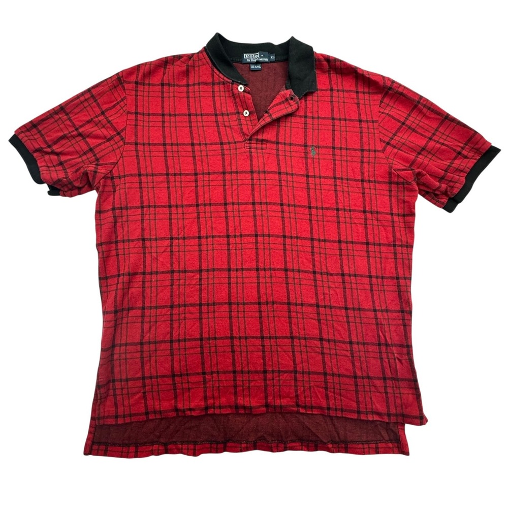Polo Ralph Lauren Shirt Mens XL Plaid Short Sleeve Collar Polo Preppy Vintage